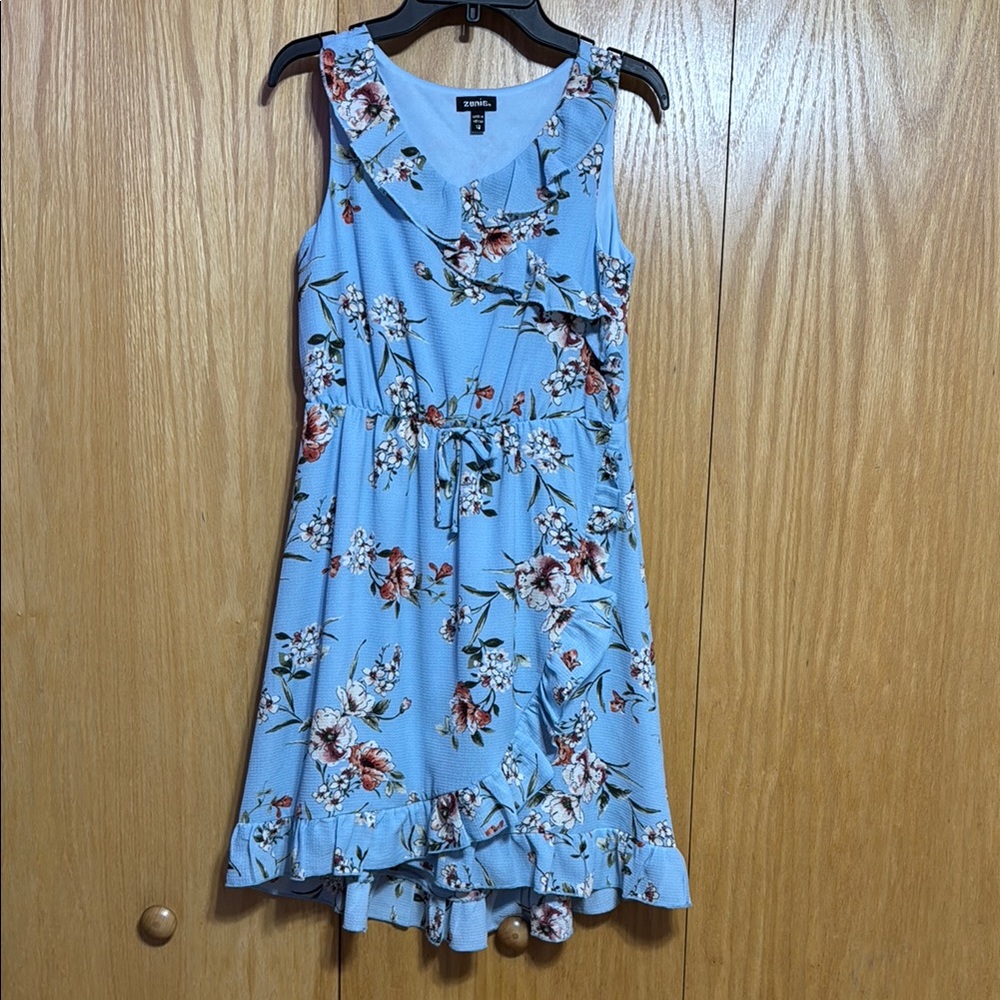 Zunie Blue Ruffled Tiered Asymmetrical Sundress
